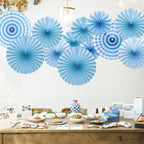 Hanging Paper Fans Party Set, Round Pattern Paper Garlands Decoration for Birthday Baby Boy Shower Graduation Bachelorette, Set of 6 (Blue)