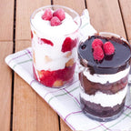 100 Pack Mini Dessert Cups, 3oz Clear Shooter Cups with Spoons, Plastic Mousse Cups for Party, Ice Cream, Puddings, Chocolate, Round Appetizer Parfait Tasting Cups