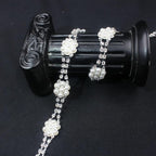 PEARLY JUN 2 Yards Pearl Rhinestone Trim Chain Silver Crystal Fringe Diamond Applique Ribbon String Tassel Strip for Sewing Wedding Dress Crafting Crafts Flower Embellishments