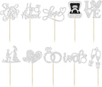 Ephlyn 30Pcs He Asked She Said Yes Cupcake Toppers Glitter Engagement Cupcake Toppers Diamond Ring Heart Love I Do Cupcake Picks for Engagement Wedding Party Cake Decorations Silver