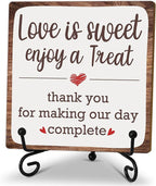 5“ Romantic Decor Plaque, Love Is Sweet Enjoy A Treat Table Sign With 1 Iron Support For Wedding Party Dessert Table, Wedding Party Bridal Shower Anniversary Valentine's Day Party Decor.