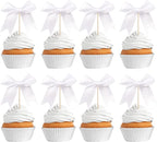24 PCS Bow Cupcake Toppers Bowknot Cake Toppers Bow Cupcake Picks Bowknot Birthday Party Decorations Bow Cake Dessert Picks for Wedding Bridal Engagement Baby Shower Birthday Party Supplies White