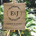 Andaz Press Large Wooden Welcome Sign for Wedding Rustic Welcome Sign 16" x 20" Custom Monogram & Date Laurel Wreath Wedding Signage English Oak MDF Wood Finish Wedding Reception Indoor Outdoor Signs