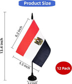 Egypt Desk Flag, 12 Pack Egyptian Table Office Flag with Black Solid Pole and Stand Base, International Country Flag, Festival Celebration, Classroom Meeting Desktop Decor (Egypt)