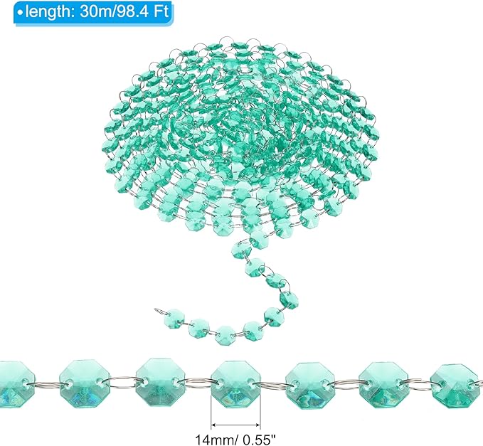 PATIKIL 14 mm Crystal Garland Strands, 98.4 Ft Acrylic Octagon Chandelier Bead Chains String for DIY Craft Wedding Party Home Decorative Jewelry Making, Blue