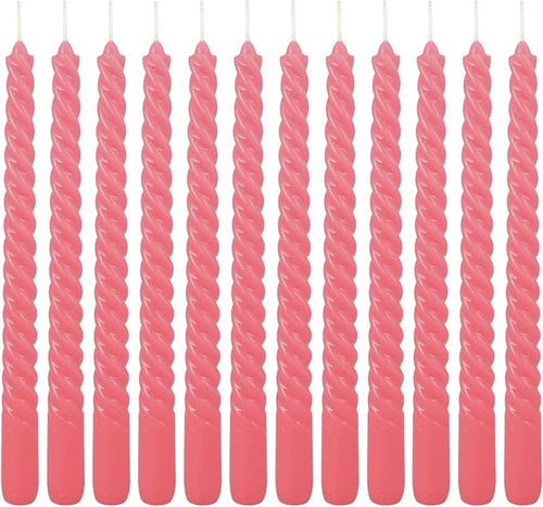 12-Pack Pink Spiral Taper Candles – 10 Inch Elegant Dripless & 10-Hour Burn – Long-Lasting Decorative Candles for Weddings, Birthdays, Parties, Church, Home Decor & Romantic Dinners