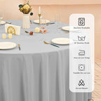 6 Pack Light Grey Round Tablecloths - 120 Inch, Polyester Table Cover, Stain and Wrinkle Resistant Washable Fabric Table Cloth for Wedding Banquet Parties