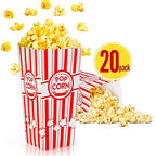 ZEEGO0 20-Pack Popcorn Boxes, Sturdy and Durable Popcorn Bucket, 7.75in Tall Large Capacity Popcorn Containers, Cups & Bowls, Convenient Movie Night Supplies, Perfect for Families, Parties, Carnivals