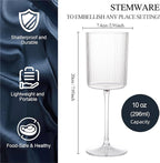 Ciaell 12 PCS Plastic Ribbed Wine Glasses - 10 OZ Plastic Square Wine Glasses with Stem - Disposable Champagne Cups for Parties & Weddings & Party