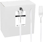 WELLIFE 144 Pack Silver Plastic Cutlery, Disposable Silver Flatware Includes： 48 Forks, 48 Knives and 48 Spoons, Suitable for Parties and Wedding for Wedding