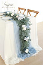 Floroom 6ft Artificial Eucalyptus Garland with Flowers Fake Greenery Faux Floral Vine Garland for Table Decor Wedding Centerpieces Bridal Shower Party Decorations, Dusty Blue