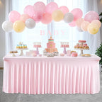 Wish Care 2 Pack Pink Spandex Table Clothes for 4 Foot Rectangle Tables, 4FT Wrinkle Free Fitted Tablecloths Ruffles Design Table Cover for Party, Banquet, Wedding and Events