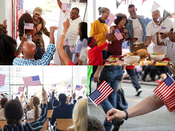 150pcs Small American Flags on Stick, Handheld 4 x 6 Inchs Mini American Flags with Kid-Safe Golden Spear Top, US Flags for 4th of July Decorations Outdoor, Independence Day Decorations