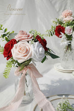 Floroom Artificial Flowers 25pcs Real Looking Dark Red Ombre Colors Foam Fake Roses with Stems for DIY Wedding Bouquets Bridal Shower Centerpieces Floral Arrangements Party Tables Home Decorations