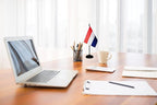 Netherlands Dutch Deluxe Desk Flag Set, Small Mini Miniature Netherlands Dutch Table Desktop Flags With Solid Pole, Black Base and Spear Top(2 Pack)