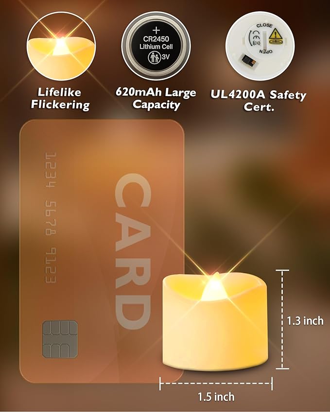 Homemory 12pcs Remote Timer LED Tea Lights Candles, 400+Hours Flickering Flameless Battery Operated Votive Candles for Tabletop Lighting, Centerpieces Decor, Holiday Decor