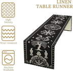 Ancient Abstract Pattern Table Runner, Tree of Life Eagle Dragon Boat Rudder Black and White Table Runner for Party Kitchen Dinner Cafe Bedroom Living Room Table Runner 13x90 Inch