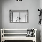 COGOOD Farmhouse Barn Door Mirror - 29" x 22" Rustic Wood Framed Wall Mirror for Bathroom, Living Room, Entryway Wall Decor (Grey)