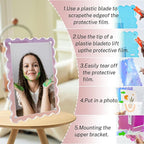 Acrylic Picture Frames 3 Pack 4x6 inch Scalloped Iridescent with Detachable Stand, Vertical and Horizontal Tabletop Display, Magnetic Photo Frames for Café/Home/Weeding/Party