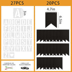 20 PCS Customizable Kraft Banner Set with Letters Stencil, Rustic DIY Party Decorations, Black Blank Banners Kit for Birthday Events
