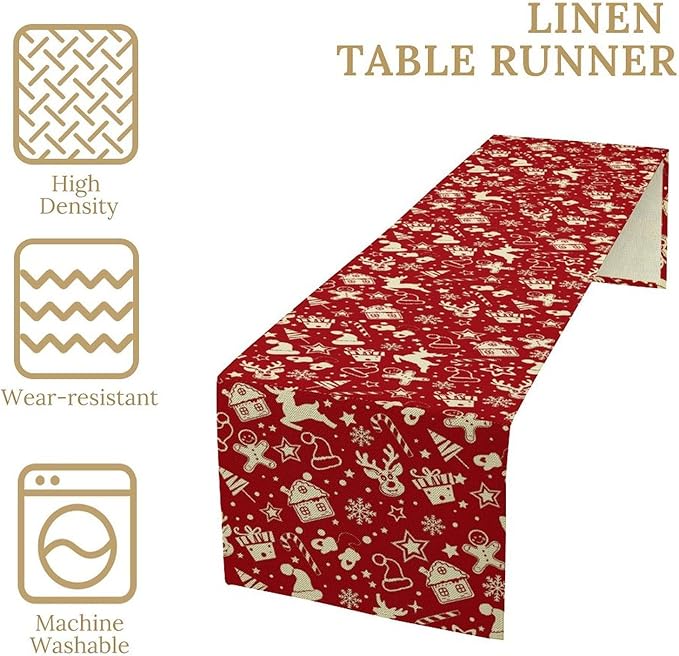 Christmas Table Runner,Seasonal Winter Deer Table Decoration Snowflake Table Cloth Kitchen Dining Table Decoration for Home Party Decor 13x120 Inch