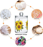 Gredecor Qtip Holder Dispenser 4 Pack Yellow Watercolor Sunflowers Apothecary Jars with Lids Bathroom Vanity Countertop Canister Storage Organizer for Cotton Ball,Swabs,Pads,Floss