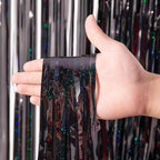 2 Pack Laser Black Foil Fringe Backdrop Curtains, Tinsel Streamers Birthday Party Decorations, Fringe Backdrop for Graduation, Baby Shower, Gender Reveal, Disco Party