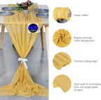 MDS 25 Pack 10ft Chiffon Table Runner 29 x 120 Inches Sheer Wedding Runner Romantic Rustic Table Runner for Wedding Decorations, Birthday Parties, Bridal Shower Party Arch Decor - Gold