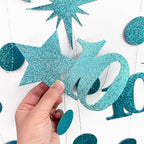 Teal Blue 10th Birthday Decorations Number 10 Circle Dot Star Garland Glitter Streamer Banner Backdrop for Girls Boys Double Digits Cheers to 10 Years Old Birthday 10th Anniversary Party Supplies