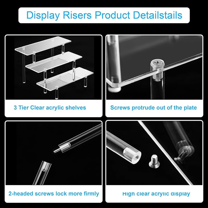 2PCS Acrylic Display Risers, 3 Tier Clear Cupcake Stand Risers, Organizer for Perfume, Funko POP, Food, Tabletop Use
