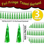 3P Metallic Fringe Tassel Banner Garland Foil Tinsel Streamer Wall Hanging Curtain Backdrop Banner for Parade Floats, Graduation Decorations, Father's Day Party Decoration(Green)