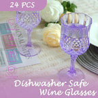 Plastic Wine Glasses，Plastic Goblets Vintage Style Cordial Drinking Glasses for Wedding Reception, Grand Event Party Supplies (24, Purple)