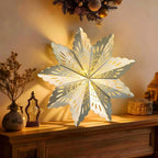 5 Pcs Christmas Paper Snowflake Lanterns, Large 3D Christmas Paper Star Lanterns with LED Lights, White Silver Hanging Snowflake Lamps for Xmas Winter Frozen Weddings Holiday Party Decorations
