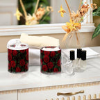 Gredecor Qtip Holder Dispenser 2 Pack Red Rose Flowers Leaves Bathroom Decorative Storage Canister Holder Counter Vanity Organizer for Cotton Ball Swabs Pads Floss