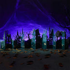 Geyoga Halloween Pop-up Card with 2 LED Lights 40" Halloween 3D Greeting Card Long Enchanted Eerie Village for Table Centerpiece Party Decoration