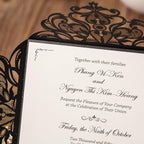 Hosmsua 50PCS Personalized Black Laser Cut Hollow Lace Rose Invitation Cards with Envelopes 6.3 x 6.3 Inch Wedding Invitations for Engagement Wedding Invite (Customized Printed)