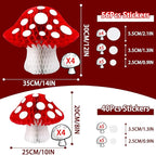 8PCS Mushroom Honeycomb Decor Mushroom Shaped Tissue Paper Pom Decorations for Jungle Wonderland Themed Birthday Party 3D Mushroom Honeycomb Centerpiece for Fairy Baby Shower Garden Decoration