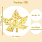 Elegant Handcrafted Leaf Napkin Rings - Set of 12 Premium Aluminum Holders for Dinner Parties, Weddings, Special Occasions & Everyday Dining (Gold) - CLEENTABLE
