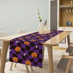 Halloween Table Runner,Purple Checkered Pumpkin Table Runner for Kitchen Dining Table Decoration Home Party Decor 13x90 Inch