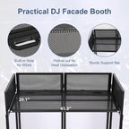 LUCKUP Portable DJ Booth 41"L x 20"W DJ Facade with White & Black Scrim, Foldable DJ Table Station with Adjustable Feet for Party, Black Metal Frame