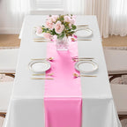 SHEJIZE 2 Pack Pink Satin Table Runner 12x108 Inches Long, Bright Silky Smooth Satin Table Runner Table Decor for Wedding Banquet Christmas Prom Event Birthday Party
