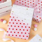 Flyhill Red Polka Dot Wrapping Paper,Reversible Pink Gold Elegant Bow & Heart Gift Wrap Suitable for Birthday,Girls,Baby Shower,Wedding (17 Inch X 32.8 Feet)