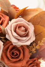 Floroom Artificial Flowers 25pcs Real Looking Burnt Orange & Warm Taupe Foam Fake Roses with Stems for DIY Wedding Bouquets Bridal Shower Centerpieces Floral Arrangements Party Tables Home Decorations
