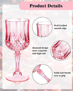 Ciaell 24PCS Pink Plastic Wine Glasses - 7 Oz Plastic Goblets for Party - Pink Vintage Drinking Glasses - Disposable Water Goblets Set for Wedding, Bar, Wine, Beer, Juice, Cocktail, Whiskey