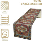 Vintage Boho Floral Table Runner, Rustic Country Farmhouse Red Blue Gold Retro Flower Pattern for Home Kitchen Table Decor Dining Coffee Room Party Decor 13x36in