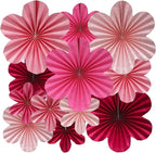 BestoFun 12 PCS Paper Flowers Fans Hot Pink Party Decorations Paper Flowers Decorations for Wall Girl Groovy Birthday Baby Shower Wedding Bachelorette Room Hanging Décor