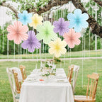 SUNBEAUTY 9 PCS Pastel Paper Flowers Decorations for Wall Paper Fans Classroom Decoration Paper Floral Backdrop Decor Paper Fans Decoration