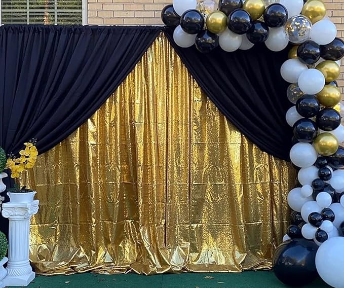 Poise3EHome 10Ft x 10Ft Gold Sequin Backdrop Curtain, Glitter Thick Not See Through Satin Background Drapes, Sparkly Opaque Photography Curtain Backdrop for Wedding Party Decor