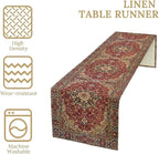 Vintage Boho Floral Table Runner, Rustic Country Farmhouse Red Gold Bohemia Flower Pattern for Home Kitchen Table Decor Dining Coffee Room Party Decor 13x108in