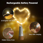 USB Bottle Lights Rechargeable Wine Bottle Fairy Lights Cork LED String Lights 20 LEDs Copper Wire for Table Party DIY Decor